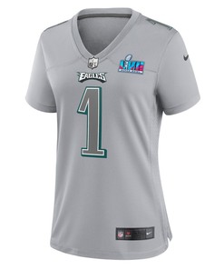 Jalen Hurts 1 Philadelphia Eagles Women Super Bowl LVII Patch Atmosphere Fashion Game Jersey - Gray