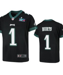 Jalen Hurts 1 Philadelphia Eagles Youth Super Bowl LVII Game Jersey - Black