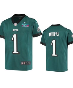 Jalen Hurts 1 Philadelphia Eagles Youth Super Bowl LVII Game Jersey - Green