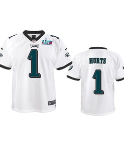 Jalen Hurts 1 Philadelphia Eagles Youth Super Bowl LVII Game Jersey - White