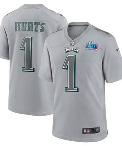 Jalen Hurts 1 Philadelphia Eagles Youth Super Bowl LVII Patch Atmosphere Fashion Game Jersey - Gray