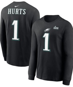 Jalen Hurts Philadelphia Eagles Super Bowl LVII Long Sleeve T-Shirt - Black