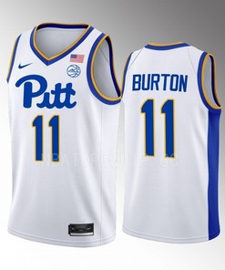 Jamarius Burton 11 Pitt Panthers White Jersey 2022-23 College Basketball