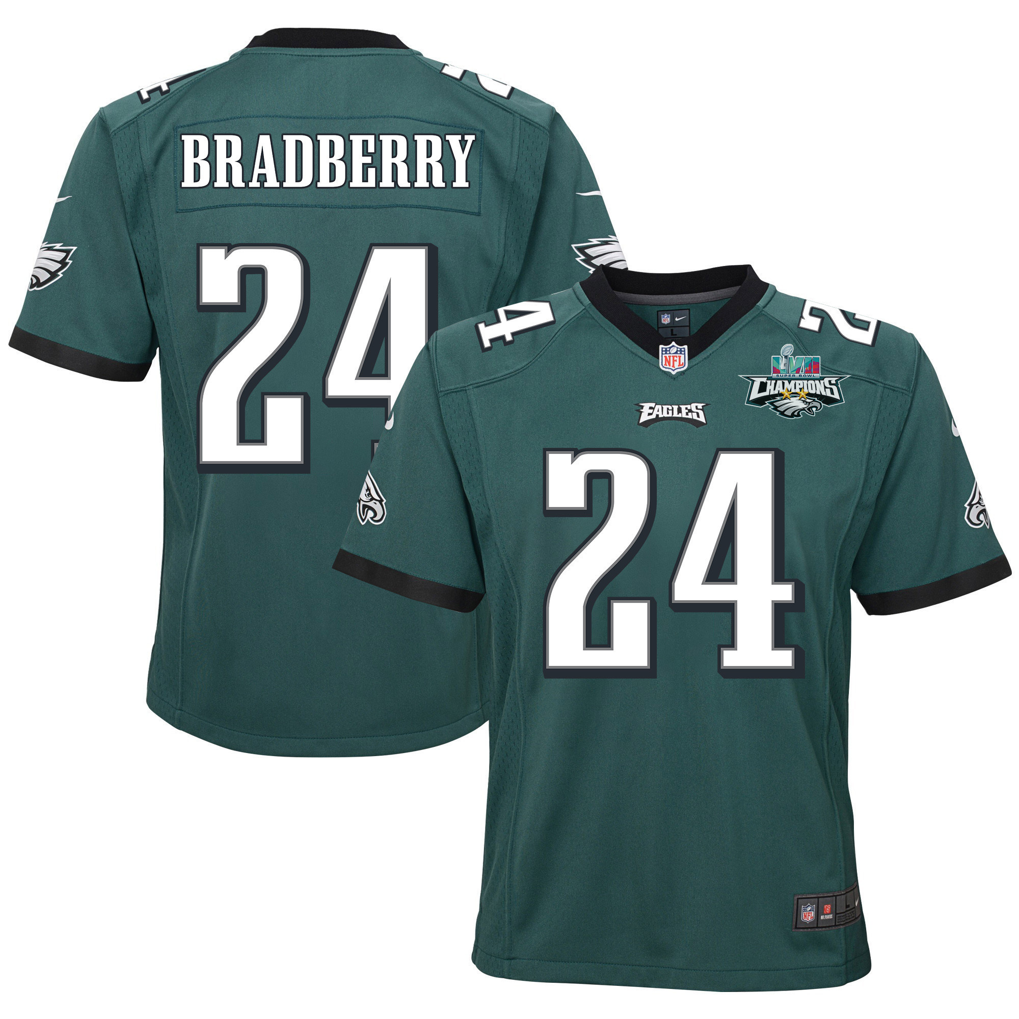 James Bradberry 24 Philadelphia Eagles Super Bowl LVII Champions 2 Stars 2 Stars Youth Game Jersey - Black