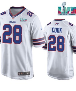 James Cook 28 Buffalo Bills Super Bowl LVII Away Player Men Jersey - White Jersey