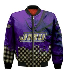 James Madison Dukes Bomber Jacket Basketball Net Grunge Pattern- NCAA