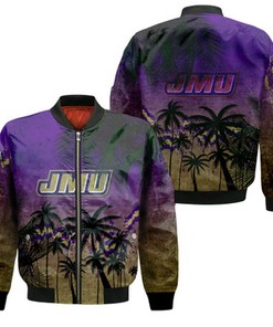 James Madison Dukes Bomber Jacket Coconut Tree Tropical Grunge - NCAA