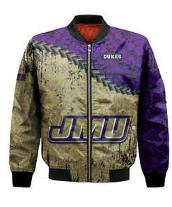 James Madison Dukes Bomber Jacket Grunge Polynesian Tattoo- NCAA