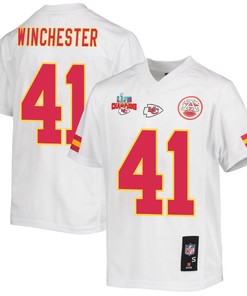 James Winchester 41 Kansas City Chiefs Super Bowl LVII Champions 3 Stars Youth Game Jersey - White