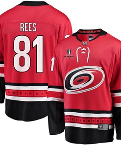 Jamieson Rees 81 Carolina Hurricanes Stanley Cup 2023 Playoffs Patch Home Breakaway Men Jersey - Red