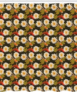 Japanese Carp Koi Fish Shower Curtain, East Culture Inspired Cloth Bathroom Decor in Burnt Sienna Orange Green