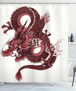 Japanese Dragon Tatsu Noble Monster Shower Curtain, Cloth Bathroom Decor