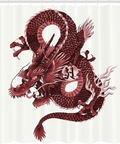 Japanese Dragon Tatsu Noble Monster Shower Curtain, Cloth Bathroom Decor