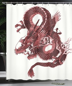 Japanese Dragon Tatsu Noble Monster Shower Curtain, Cloth Bathroom Decor