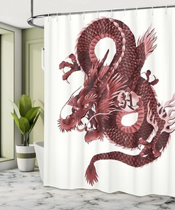 Japanese Dragon Tatsu Noble Monster Shower Curtain, Cloth Bathroom Decor