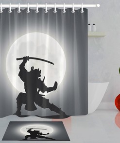 Japanese Samurai Moon Shower Curtain with Waterproof Fabric | Home Decor Bathroom Curtain