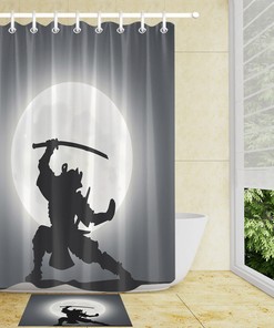 Japanese Samurai Moon Shower Curtain with Waterproof Fabric | Home Decor Bathroom Curtain