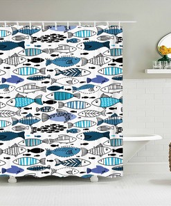 Japanese Style Fish Shower Curtain, Ocean Sea Underwater Fabric, Home Bath Decor - Housewarming Gift
