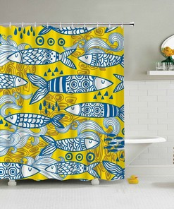 Japanese Style Fish Shower Curtain, Ocean Underwater Theme, Home Bathroom Decor
