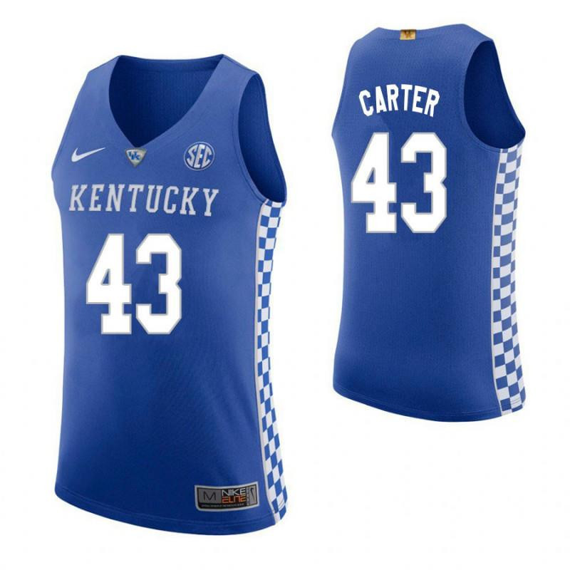 Jared Carter 43 Kentucky Wildcats Elite Basketball Home Men Jersey - Blue