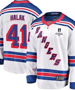 Jaroslav Halak 41 New York Rangers Stanley Cup 2023 Playoffs Patch Away Breakaway Men Jersey - White