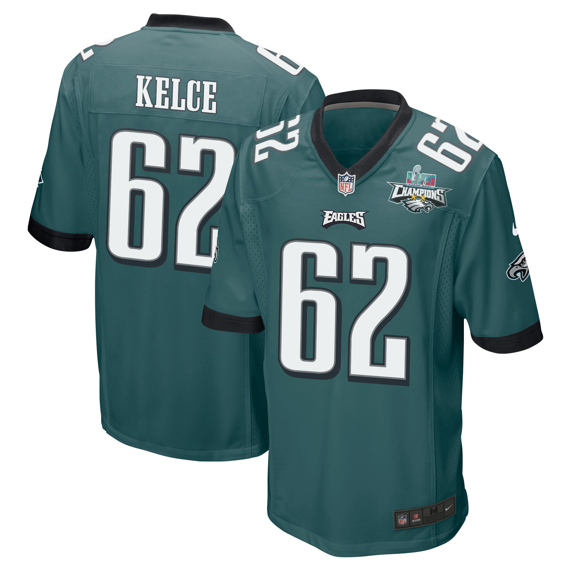 Jason Kelce 62 Philadelphia Eagles Super Bowl LVII Champions 2 Stars Men Game Jersey - Midnight Green