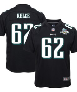 Jason Kelce 62 Philadelphia Eagles Super Bowl LVII Champions 2 Stars Youth Game Jersey - Black
