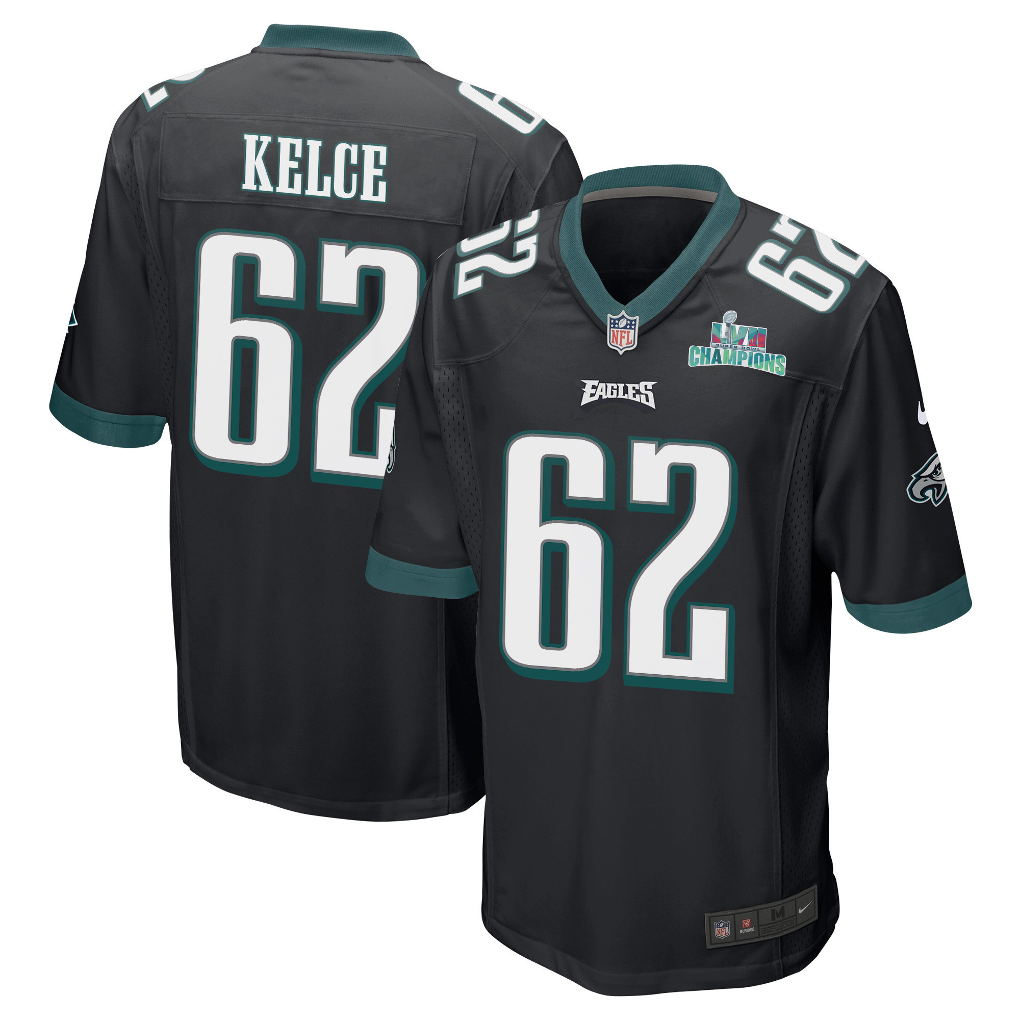 Jason Kelce 62 Philadelphia Eagles Super Bowl LVII Champions Men Game Jersey - Black