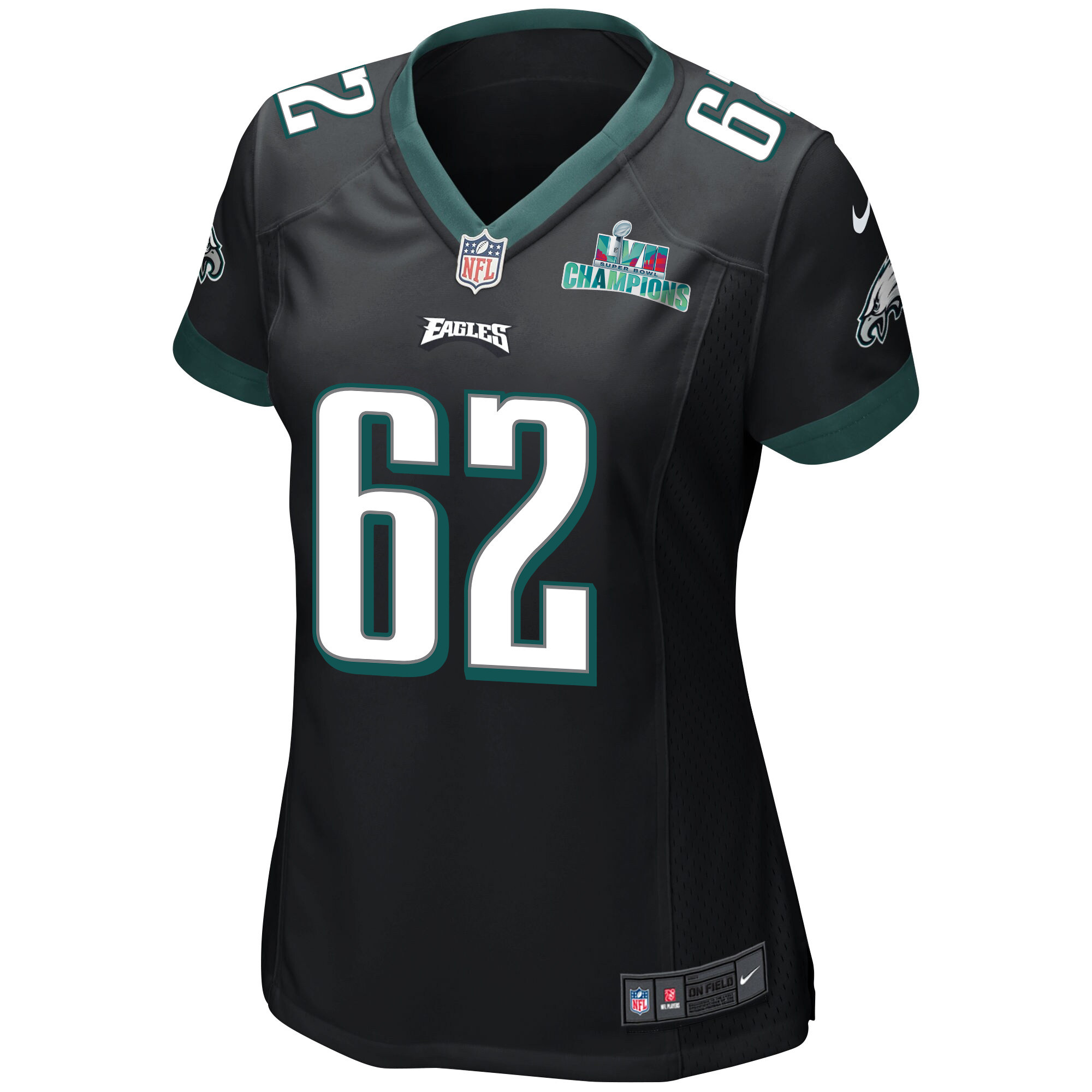 Jason Kelce 62 Philadelphia Eagles Super Bowl LVII Champions Women Game Jersey - Black