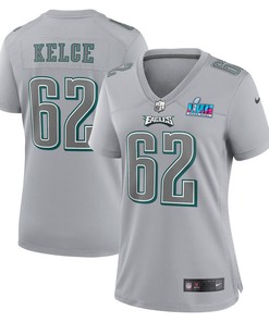 Jason Kelce 62 Philadelphia Eagles Women Super Bowl LVII Patch Atmosphere Fashion Game Jersey - Gray