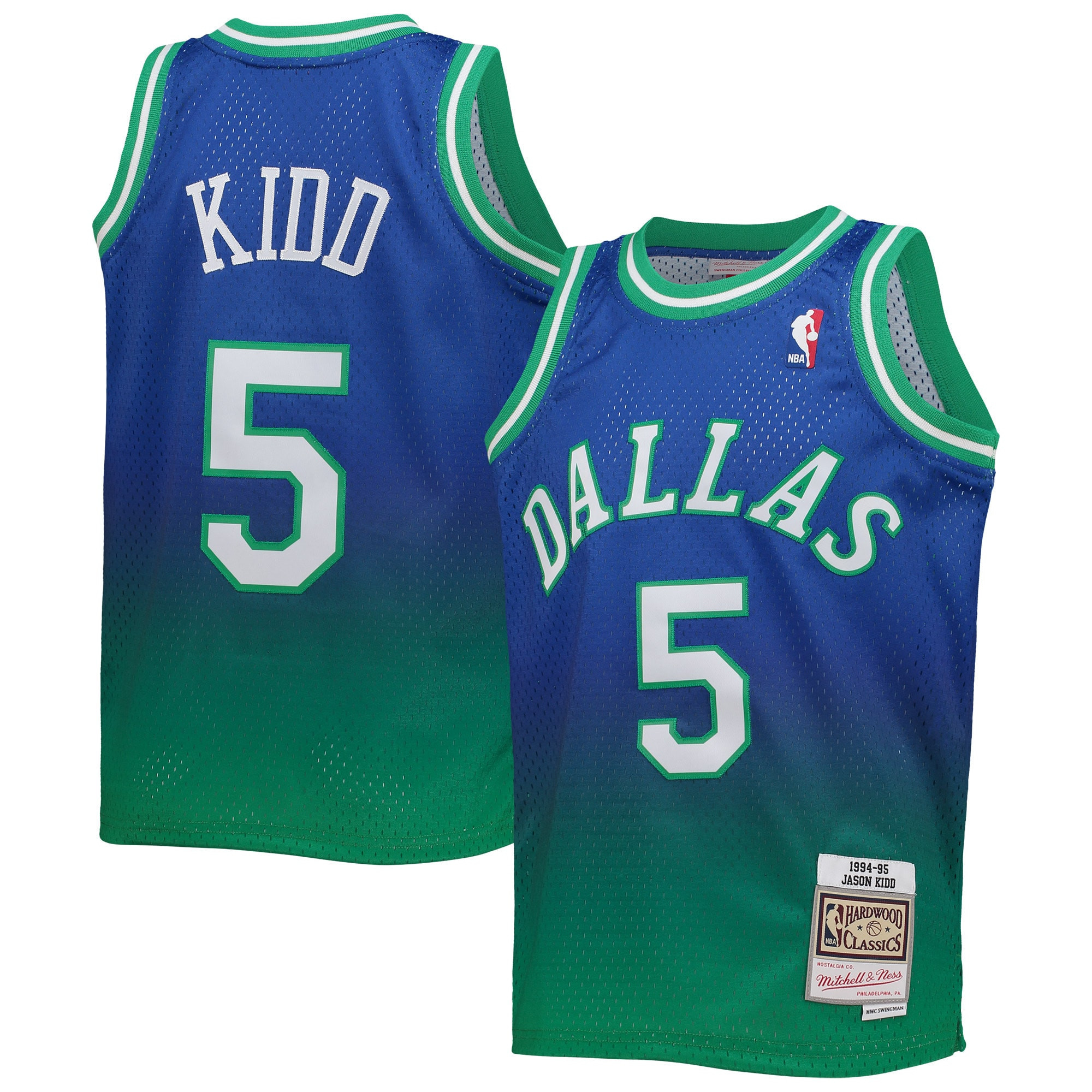 Jason Kidd Dallas Mavericks Mitchell & Ness 1994/95 Hardwood Classics Fadeaway Swingman Player Jersey - Green/navy Nba