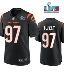 Jay Tufele 97 Cincinnati Bengals Super Bowl LVII Men Game Jersey- Black
