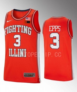 Jayden Epps 3 Illinois Fighting Illini Orange Jersey 2022-23 Retro Basketball