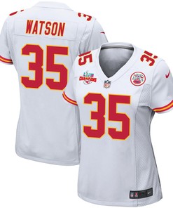 Jaylen Watson 35 Kansas City Chiefs Super Bowl LVII Champions 3 Stars Women Game Jersey - White