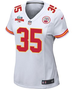 Jaylen Watson 35 Kansas City Chiefs Super Bowl LVII Champions 3 Stars Women Game Jersey - White