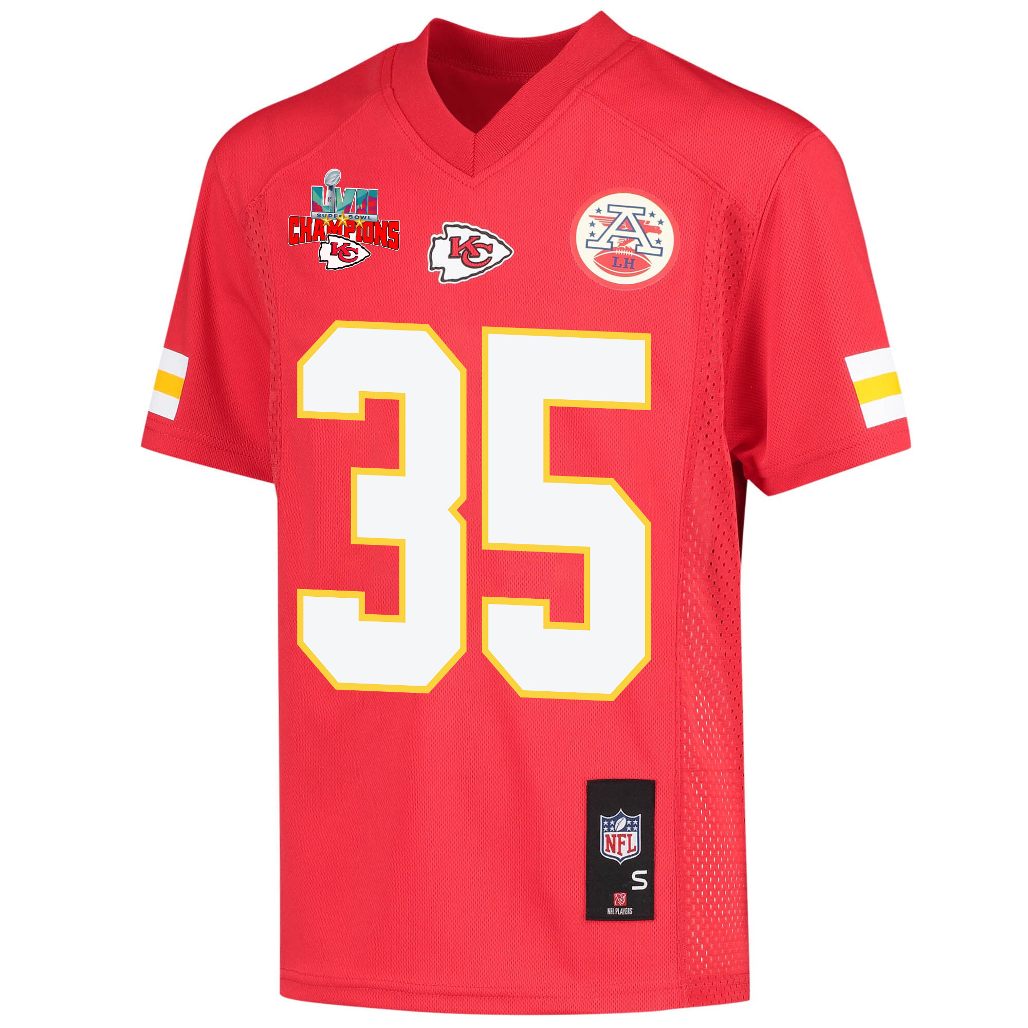 Jaylen Watson 35 Kansas City Chiefs Super Bowl LVII Champions 3 Stars Youth Game Jersey - Red