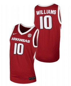 Jaylin Williams 10 Arkansas Razorbacks College Basketball Away Men Jersey - Cardinal
