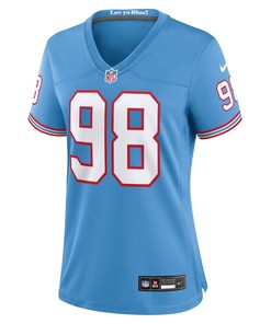 Jeffery Simmons 98 Tennessee Titans Oilers Throwback Alternate Game Women Jersey - Light Blue