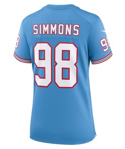 Jeffery Simmons 98 Tennessee Titans Oilers Throwback Alternate Game Women Jersey - Light Blue
