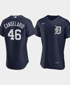 Jeimer Candelario 46 Detroit Tigers Team Logo Navy Alternate Jersey