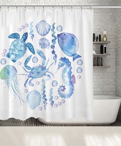Jellyfish Seahorse Artistic Print Shower Curtain for your Bathroom