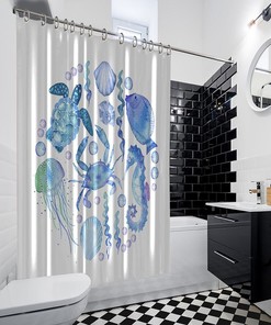 Jellyfish Seahorse Artistic Print Shower Curtain for your Bathroom