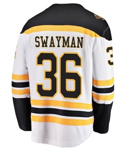 Jeremy Swayman 36 Boston Bruins Stanley Cup 2023 Playoffs Patch Away Breakaway Men Jersey - White