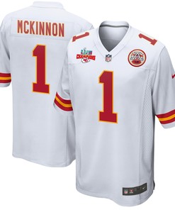 Jerick McKinnon 1 Kansas City Chiefs Super Bowl LVII Champions 3 Stars Men Game Jersey - White