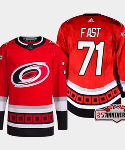 Jesper Fast 71 Carolina Hurricanes Red Jersey 2022-23 Third 25th Anniversary