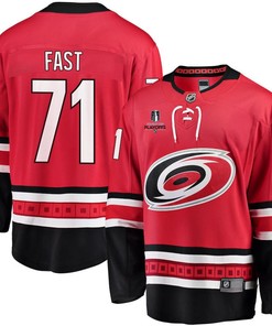 Jesper Fast 71 Carolina Hurricanes Stanley Cup 2023 Playoffs Patch Home Breakaway Men Jersey - Red