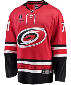 Jesper Fast 71 Carolina Hurricanes Stanley Cup 2023 Playoffs Patch Home Breakaway Men Jersey - Red