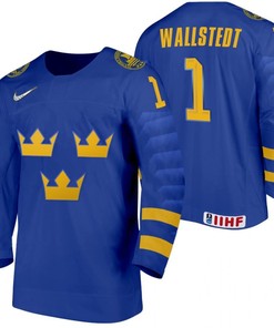 Jesper Wallstedt Sweden Hockey 2022 IIHF World Junior Championship Blue Away Jersey Jersey