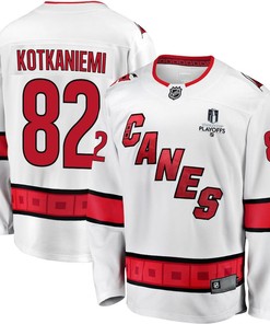 Jesperi Kotkaniemi 82 Carolina Hurricanes Stanley Cup 2023 Playoffs Patch Away Breakaway Men Jersey - White