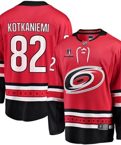 Jesperi Kotkaniemi 82 Carolina Hurricanes Stanley Cup 2023 Playoffs Patch Home Breakaway Men Jersey - Red